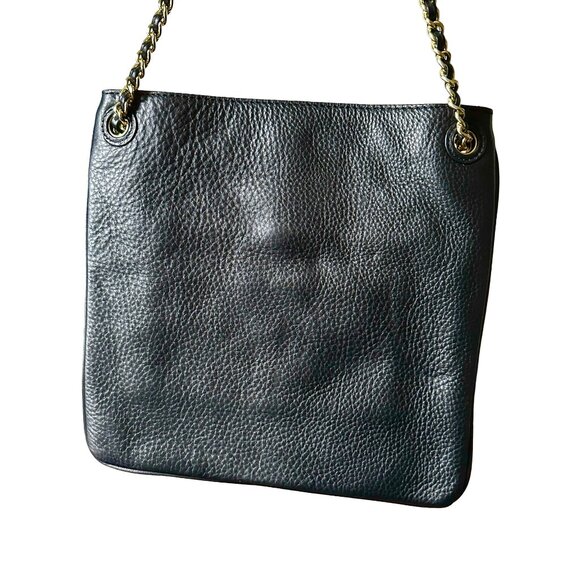 Excellent Tory Burch Britten Chain Crossbody Bag Pebbled Black Logo - Picture 6 of 6